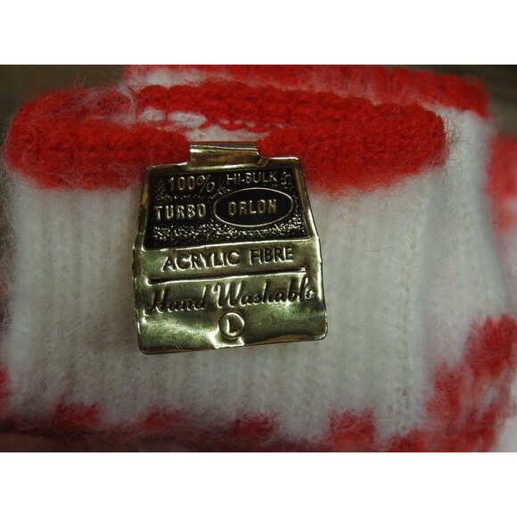 NWT Vintage Turbo Orlon Acrylic  Knit Fringe Scarf & Glove Set Red & White - Picture 2 of 4